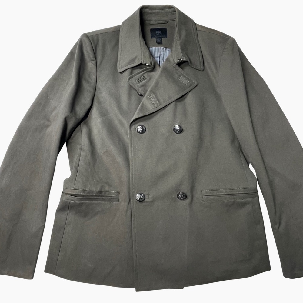 Banana Republic Mens Large Double Breasted Military Jacket Olive Green Heavy